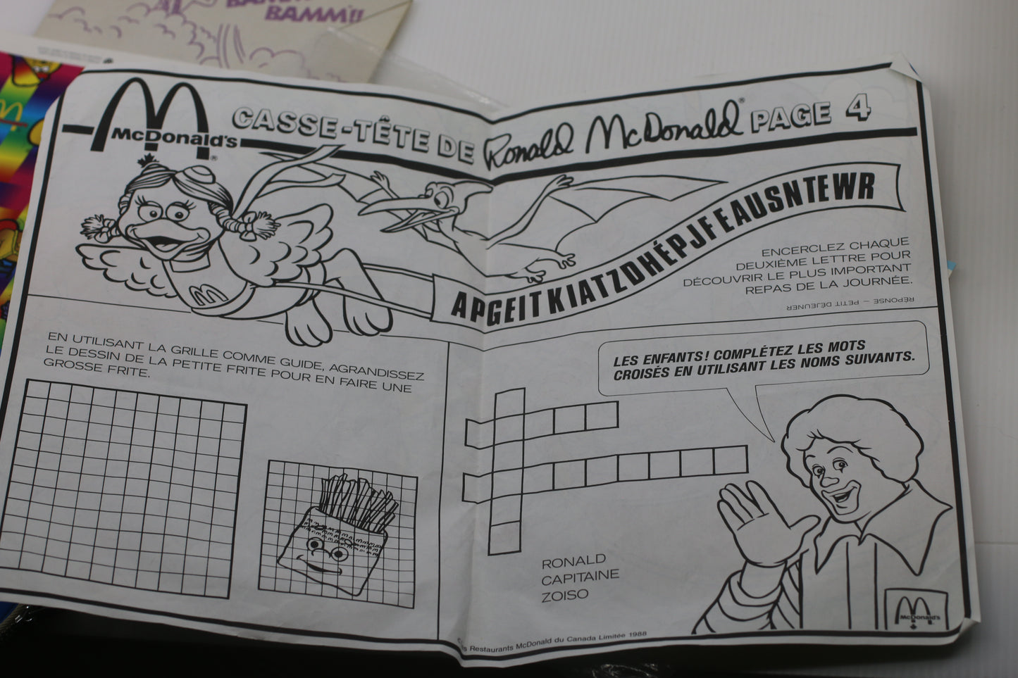 Vintage McDonald’s Canada Ronald McDonald Kids Activity Placemats Lot – 1988 – French
