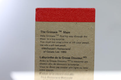 Vintage 1980 McDonald's Grimace Maze Puzzle Card Canada Paper Toy Rare Promo