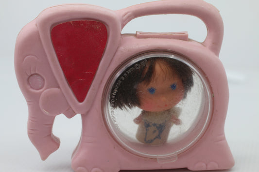 Vintage Doll In Inside pink elephant Plastic Bank Carry Case 70s 80s Hong Kong