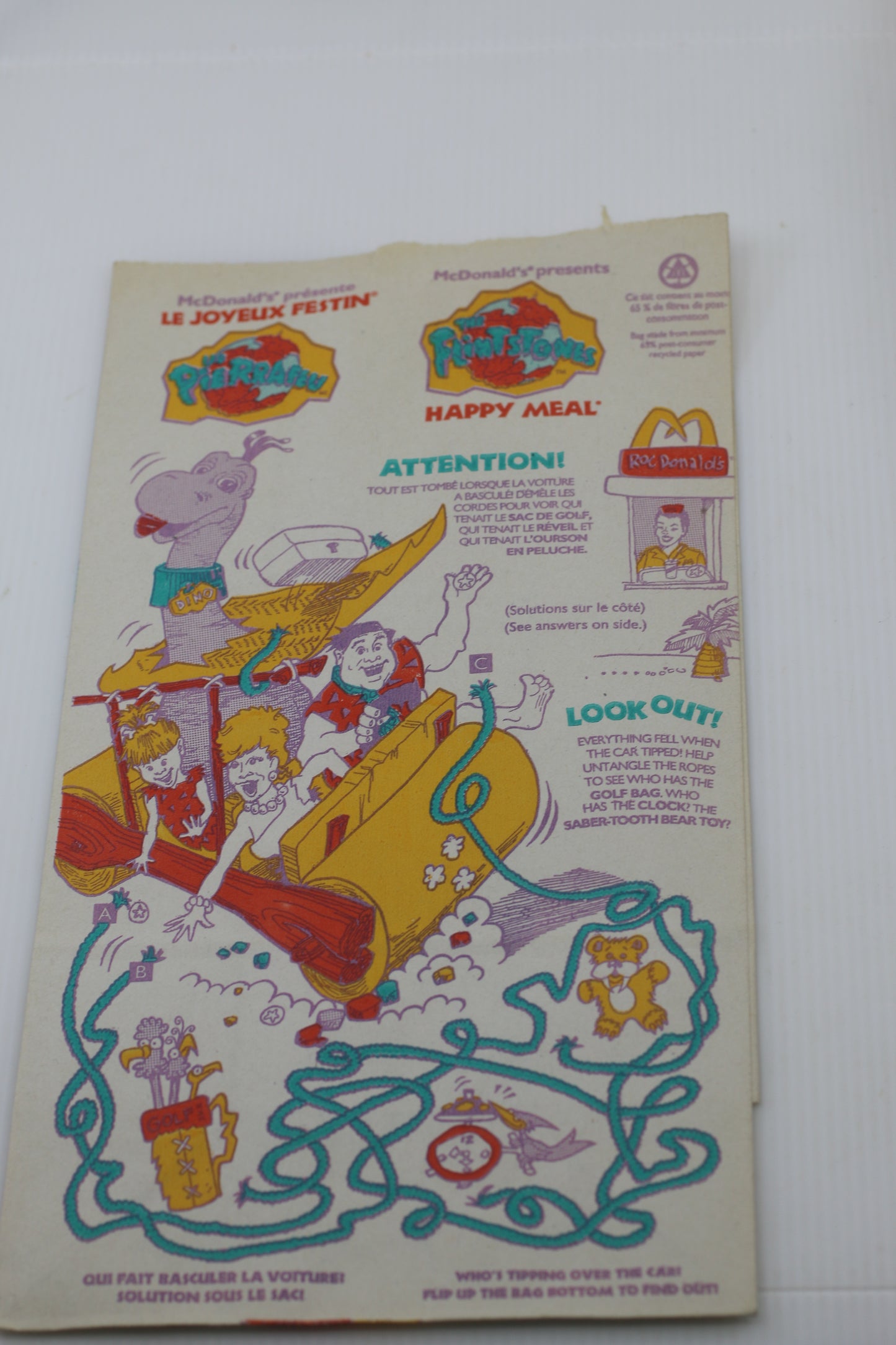 Vintage McDonald’s Happy Meal Activity Sheet bag 1980s Canada – Bilingual Paper Ephemera