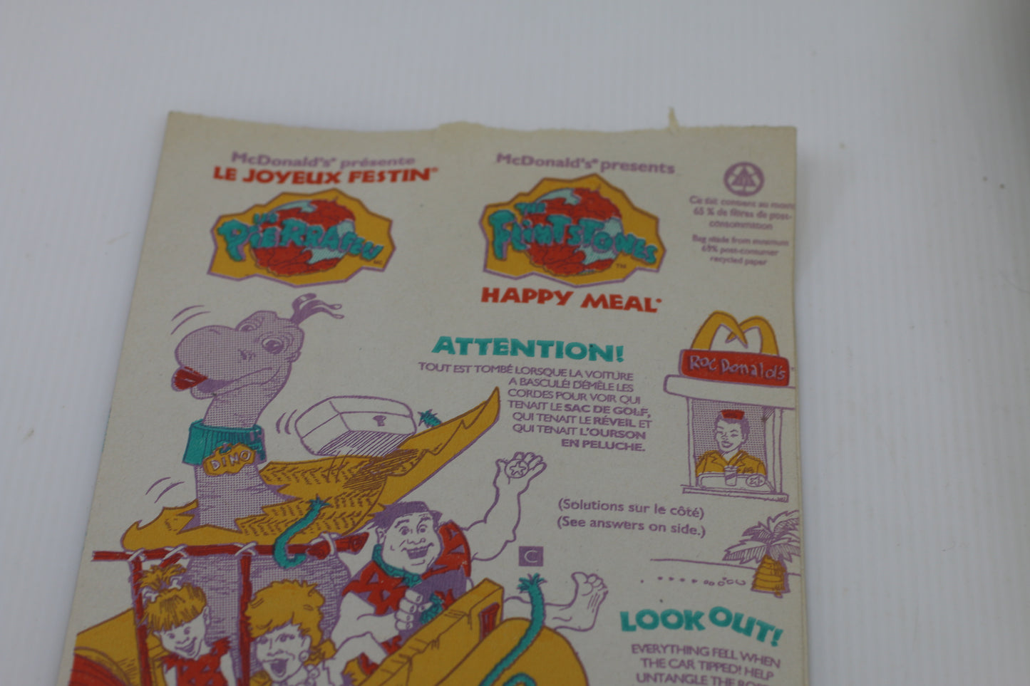 Vintage McDonald’s Happy Meal Activity Sheet bag 1980s Canada – Bilingual Paper Ephemera