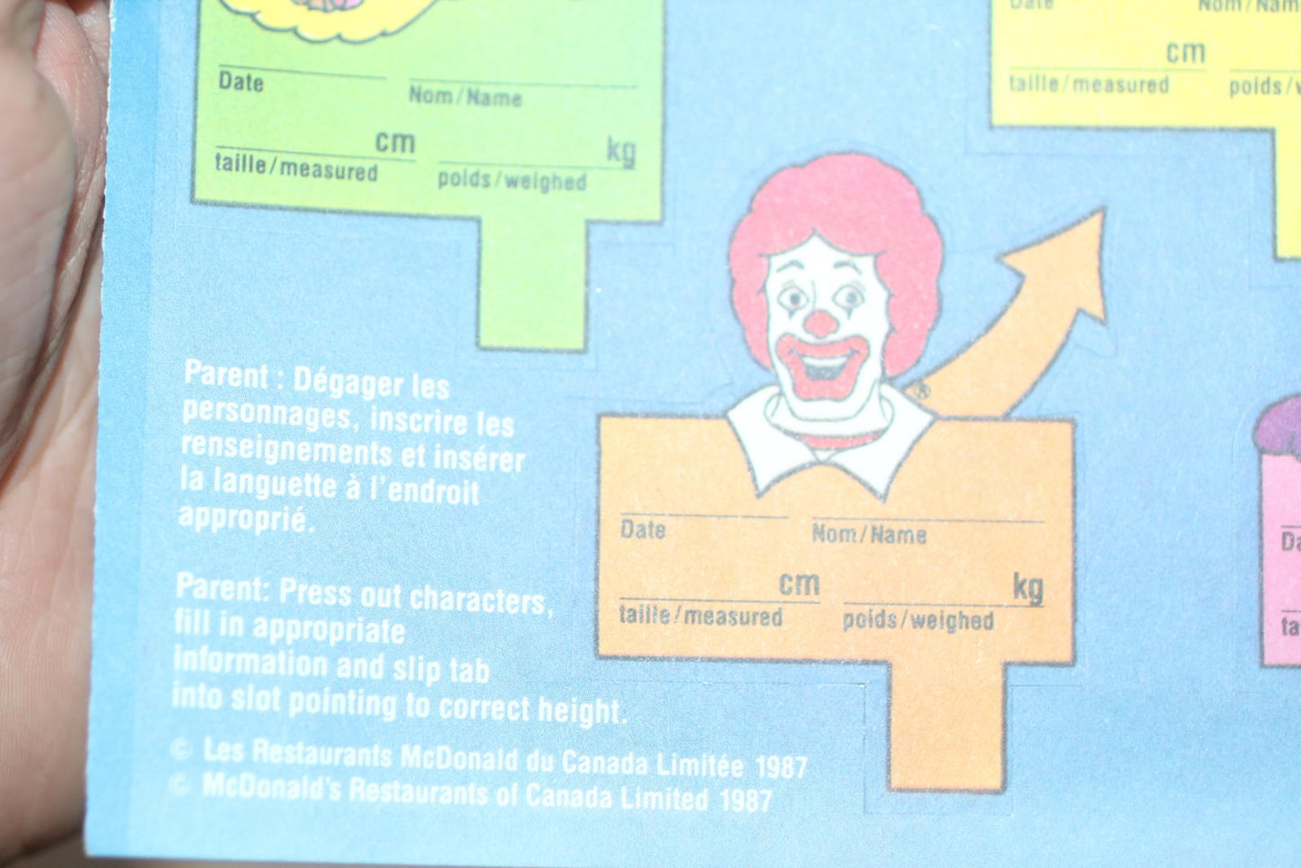 Vintage 1987 McDonald’s Canada Growth Chart McDonaldland