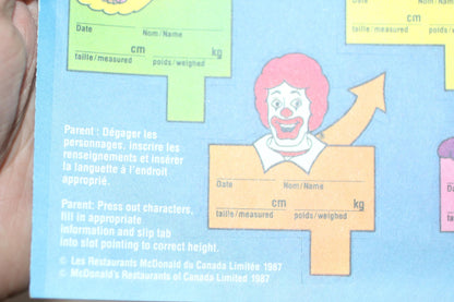 Vintage 1987 McDonald’s Canada Growth Chart McDonaldland