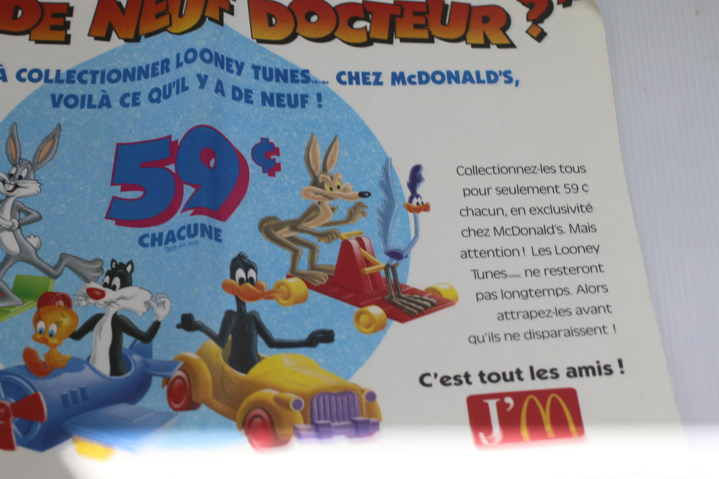 Vintage McDonald's Looney Tunes Paper Placemat Tray Liner 1989 Bugs Bunny Promo
