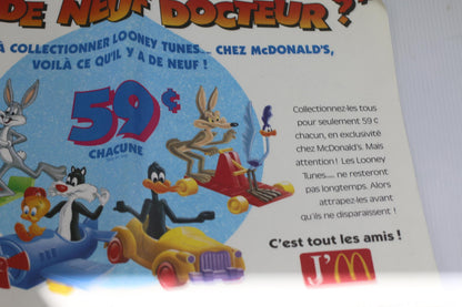 Vintage McDonald's Looney Tunes Paper Placemat Tray Liner 1989 Bugs Bunny Promo