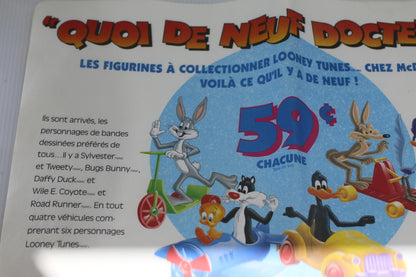 Vintage McDonald's Looney Tunes Paper Placemat Tray Liner 1989 Bugs Bunny Promo
