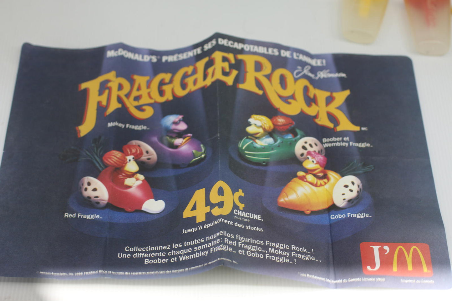 Vintage 1988 McDonald's Fraggle Rock Paper Placemat Tray Liner Jim Henson Promo
