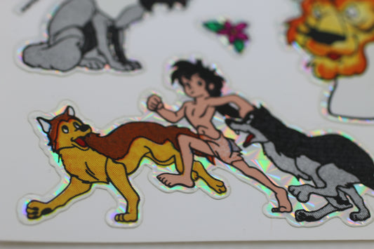 Vintage Disney Jungle Book Holographic Sticker Sheet – Mowgli & Shere Khan – 1990s