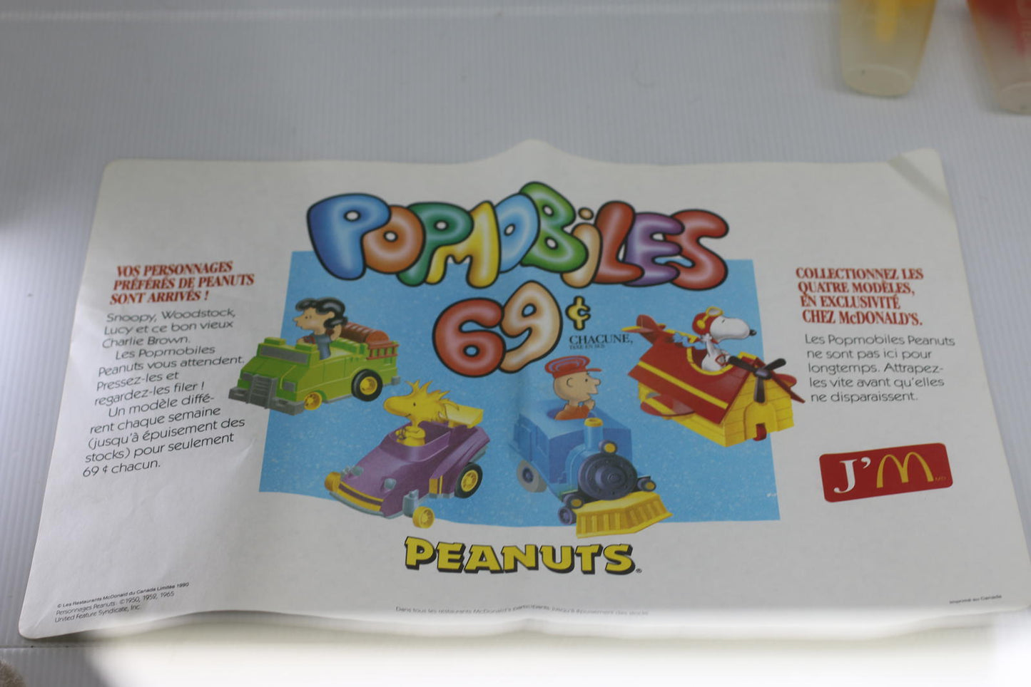 Vintage 1990 McDonald's Peanuts Snoopy Paper Placemat Tray Liner PopmobilesPromo
