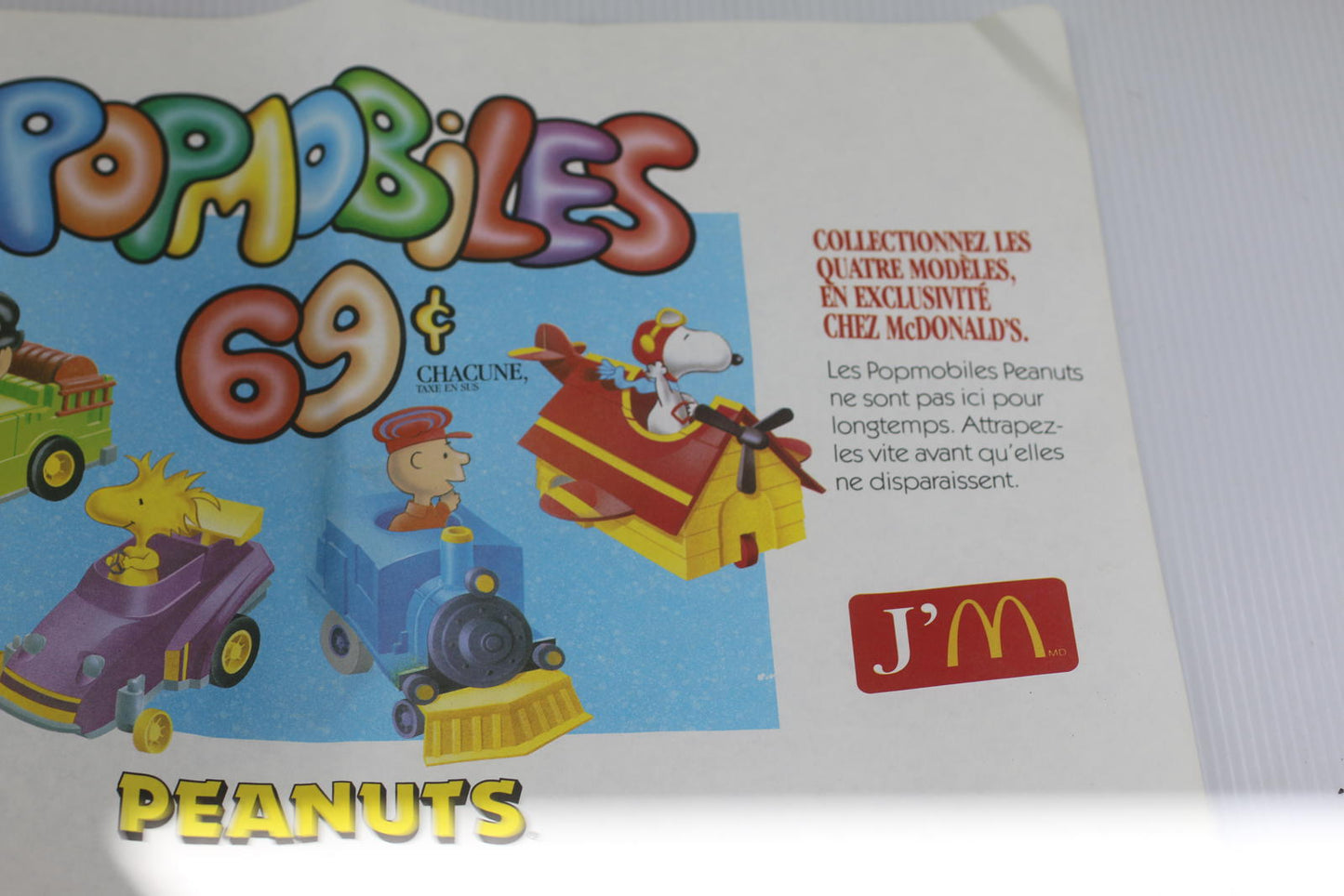 Vintage 1990 McDonald's Peanuts Snoopy Paper Placemat Tray Liner PopmobilesPromo