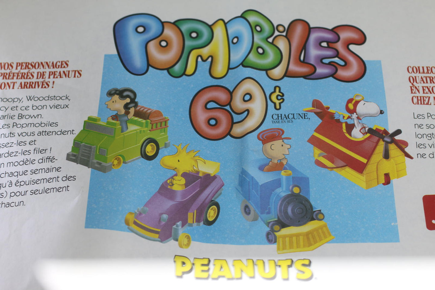 Vintage 1990 McDonald's Peanuts Snoopy Paper Placemat Tray Liner PopmobilesPromo