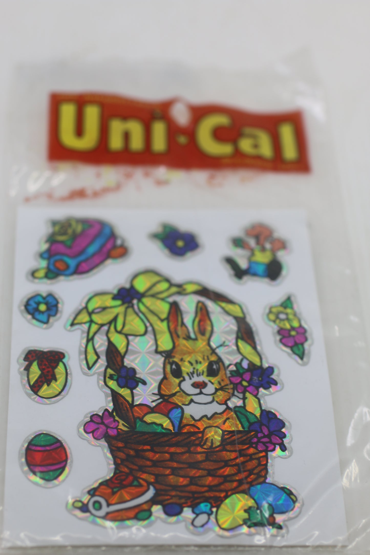 Vintage Uni-Cal Holographic Easter Bunny Sticker Sheet – Made in Canada – 1990s