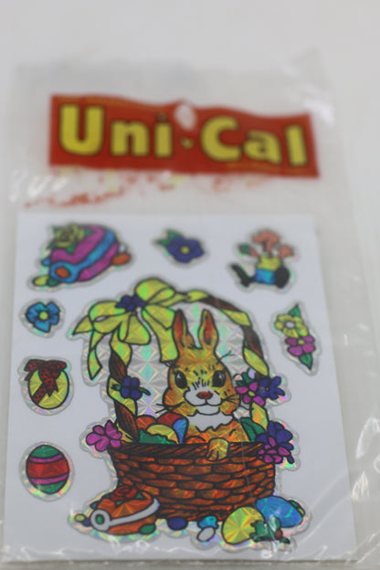 Vintage Uni-Cal Holographic Easter Bunny Sticker Sheet – Made in Canada – 1990s