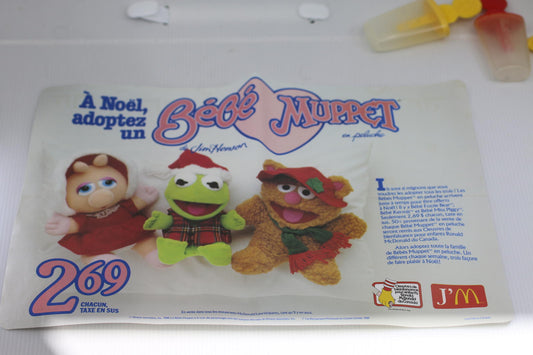 Vintage 1989 McDonald's Baby Muppets Christmas PaperPlacemat TrayLiner JimHenson