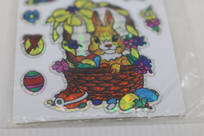 Vintage Uni-Cal Holographic Easter Bunny Sticker Sheet – Made in Canada – 1990s