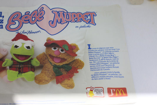 Vintage 1989 McDonald's Baby Muppets Christmas PaperPlacemat TrayLiner JimHenson
