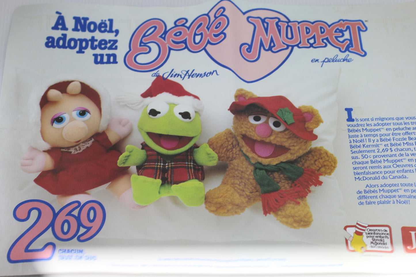 Vintage 1989 McDonald's Baby Muppets Christmas PaperPlacemat TrayLiner JimHenson