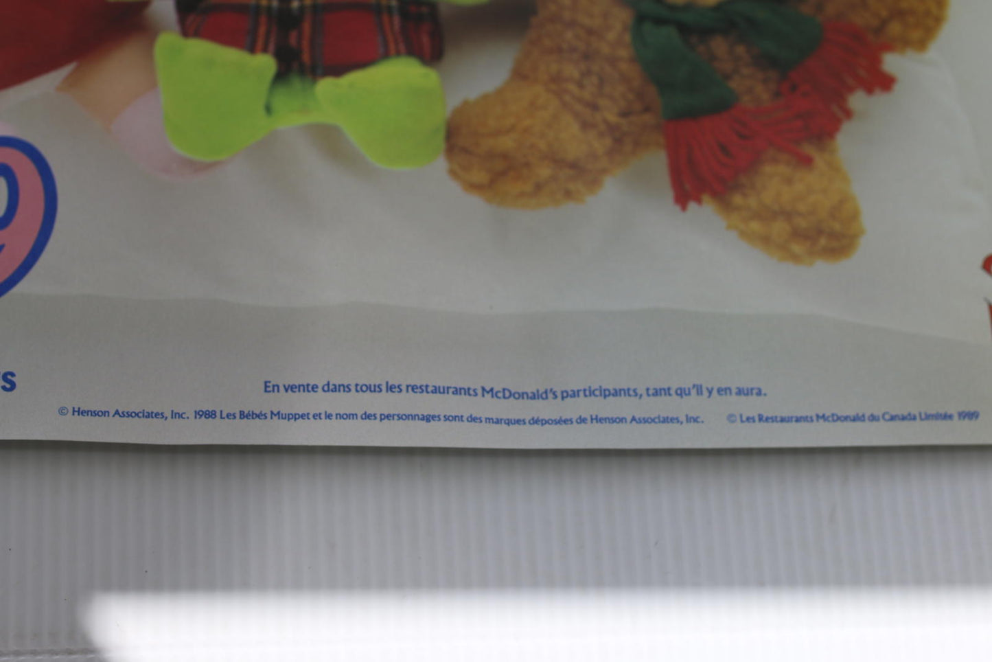 Vintage 1989 McDonald's Baby Muppets Christmas PaperPlacemat TrayLiner JimHenson