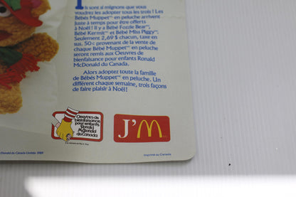 Vintage 1989 McDonald's Baby Muppets Christmas PaperPlacemat TrayLiner JimHenson