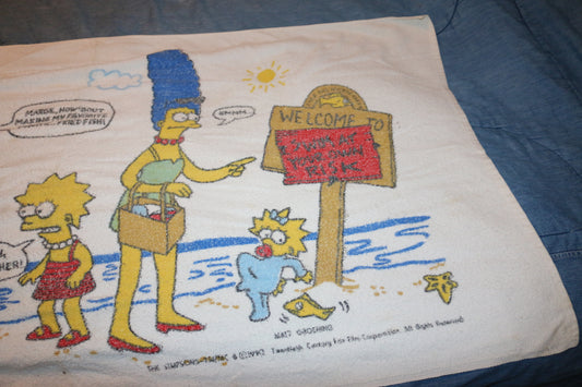 Vintage 1990s The Simpsons Beach Towel – Homer Bart Marge Lisa Maggie – Licensed