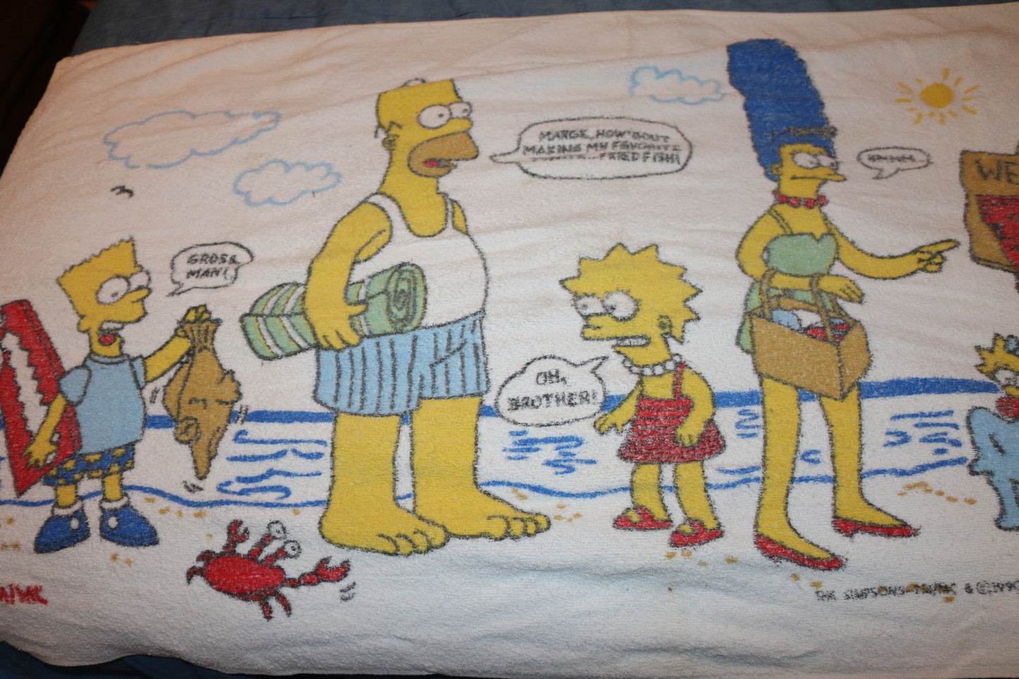 Vintage 1990s The Simpsons Beach Towel – Homer Bart Marge Lisa Maggie – Licensed