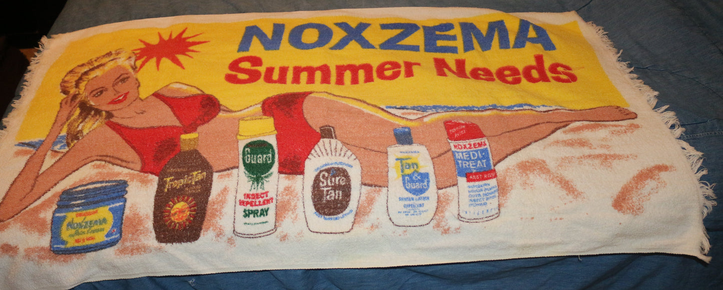 Vintage Noxzema Summer Needs Beach Towel – Pin-Up Advertising – 1960s 1970s