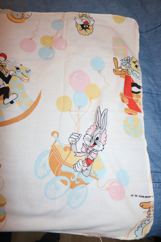 Vintage Looney Tunes Baby Blanket Nursery Fabric – Warner Bros Pastel – 80s 90s