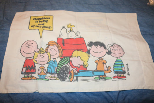 Vintage Peanuts Snoopy Pillowcase – Happiness Quote – 70s 80s – See Flaws