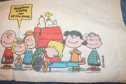 Vintage Peanuts Snoopy Pillowcase – Happiness Quote – 70s 80s – See Flaws