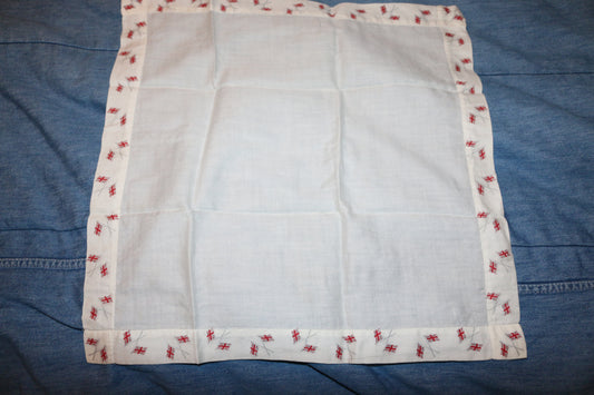 Vintage White Cotton Handkerchief with Red Cross Stitch Border – Linen Textile