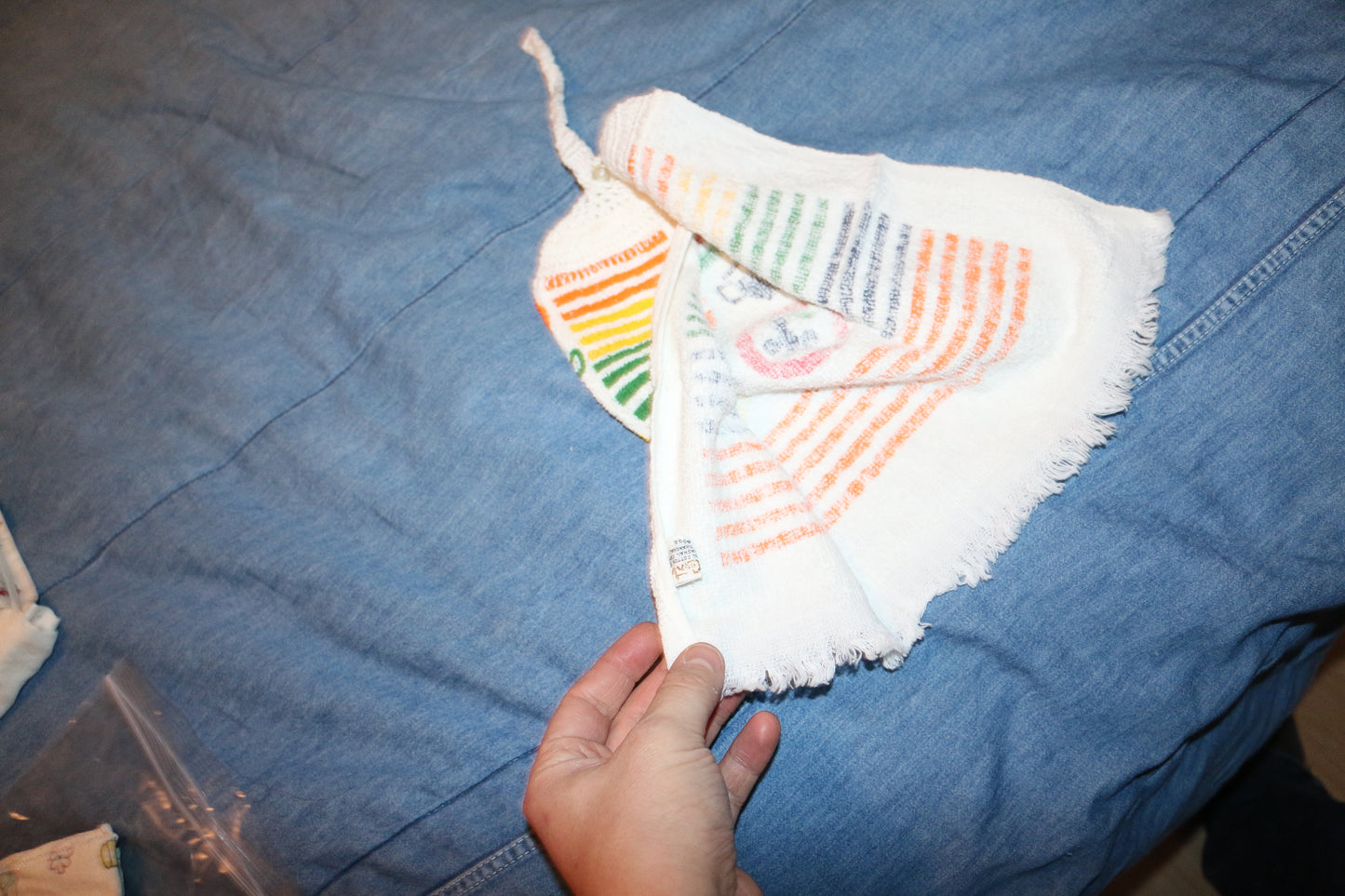 Vintage Hanging Kitchen Towel w/ Cord – Terry Cloth Fruit & Cup Pattern – Oven Door Towel