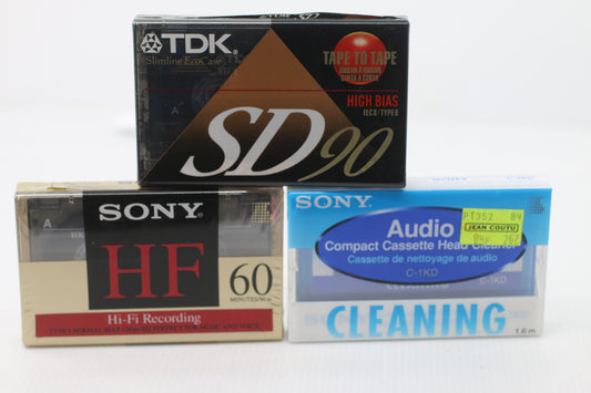 TDK 90m Sony HiFi Cassette Tapes 60 Minute Blank Lot of mixed 3 Cleaning audio