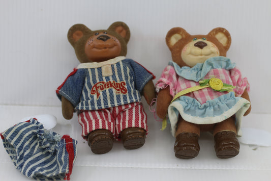 Vintage Furskins Bear Figures Lot – Hasbro – Boy & Girl Bears w/ Clothes