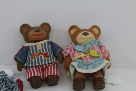 Vintage Furskins Bear Figures Lot – Hasbro – Boy & Girl Bears w/ Clothes