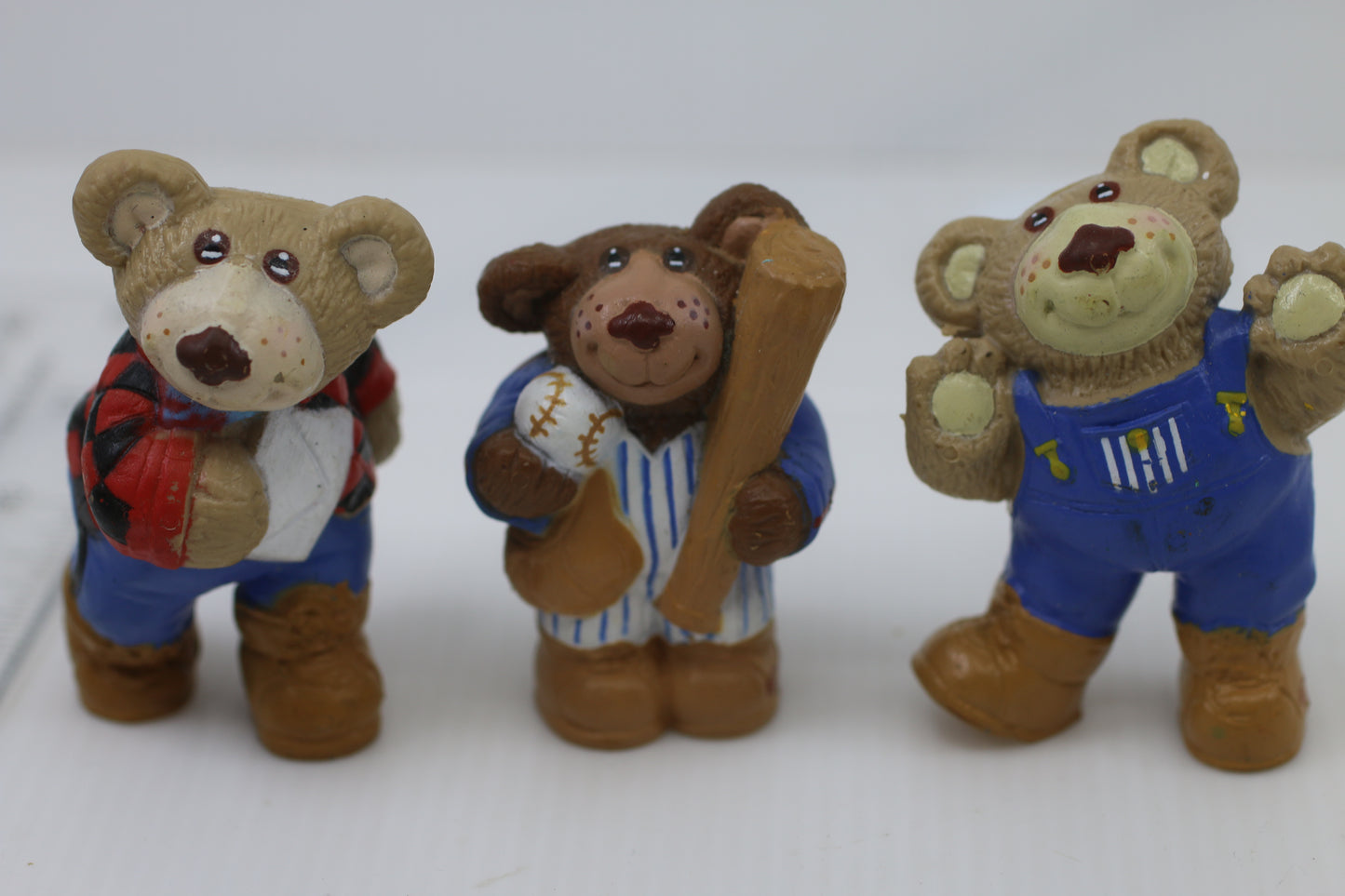 Vintage Furskins Bear Figurines Lot of 3 – Baseball / Farmer / Overalls – 1988