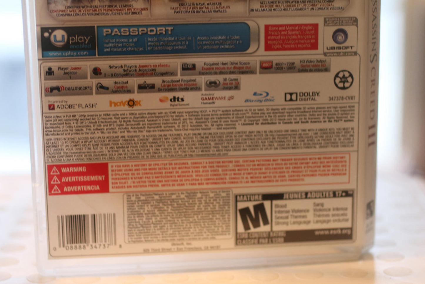 Assassin's Creed III PS3 (Sony PlayStation 3 2012) Complete With Manual game