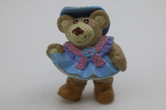 Vintage Furskins Bears Girl Figurine – Blue Dress & Hat – PVC – 1980s
