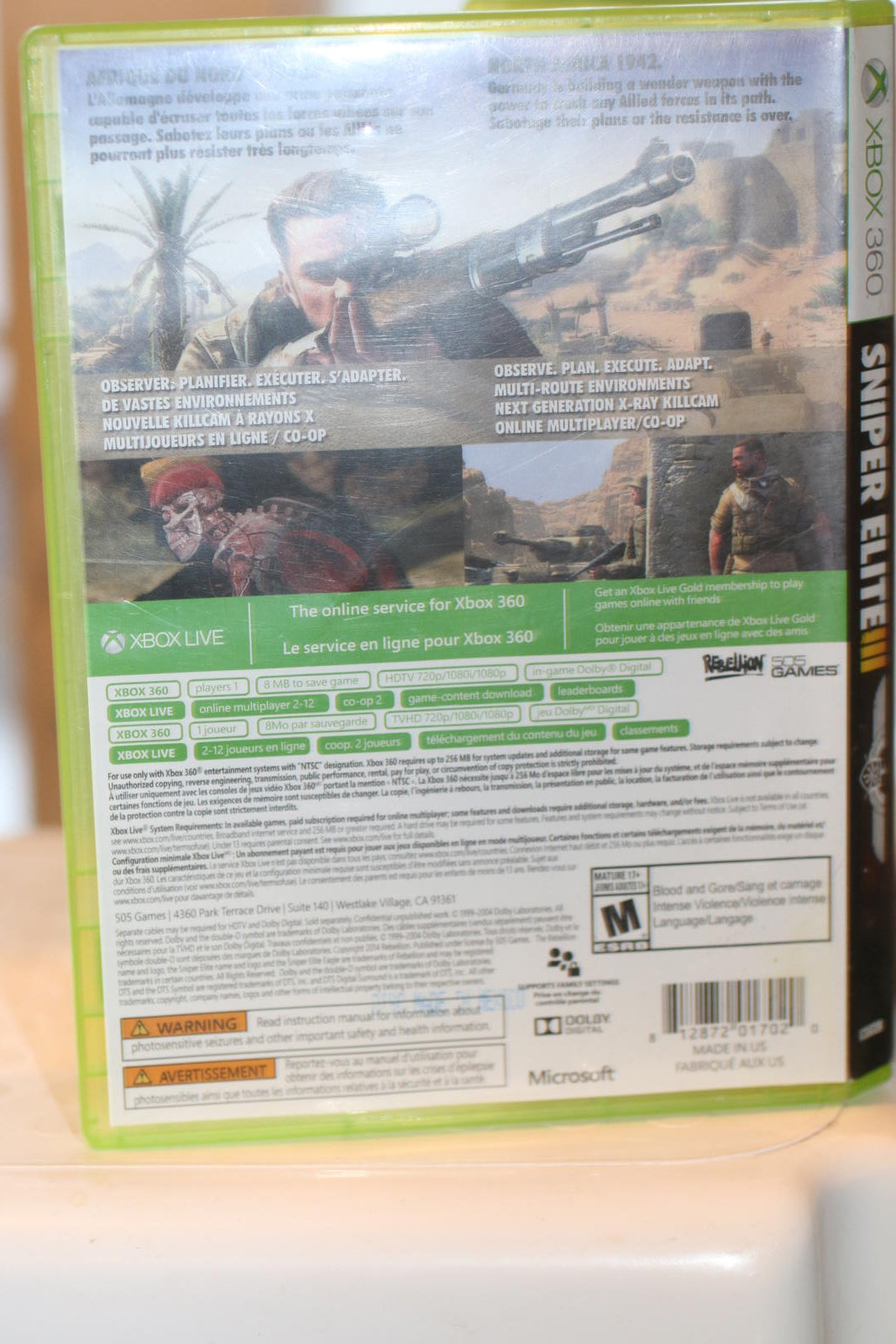 Sniper Elite III Xbox 360 Video Game cOMPLETE IN BOX