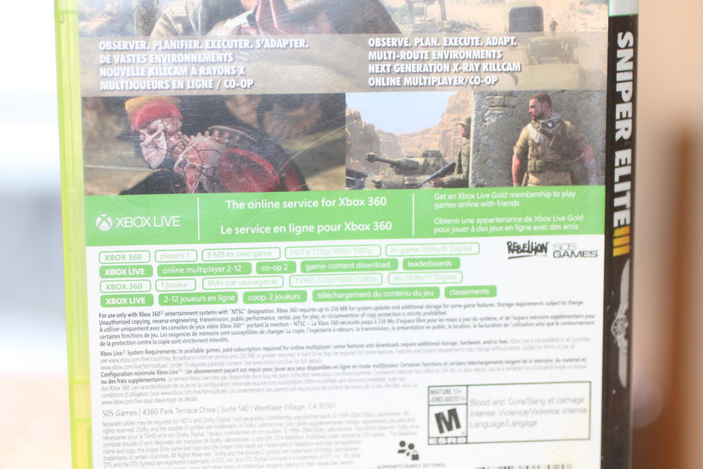 Sniper Elite III Xbox 360 Video Game cOMPLETE IN BOX
