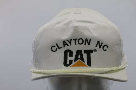 Vintage CAT Clayton NC Trucker Hat Rope Snapback White Caterpillar