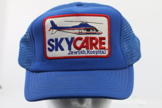 Vintage SkyCare Jewish Hospital Trucker Hat Blue Helicopter Patch Snapback