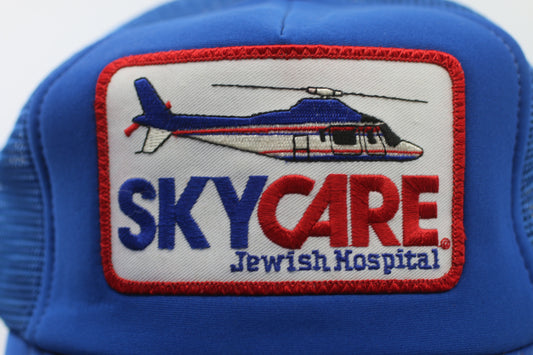 Vintage SkyCare Jewish Hospital Trucker Hat Blue Helicopter Patch Snapback