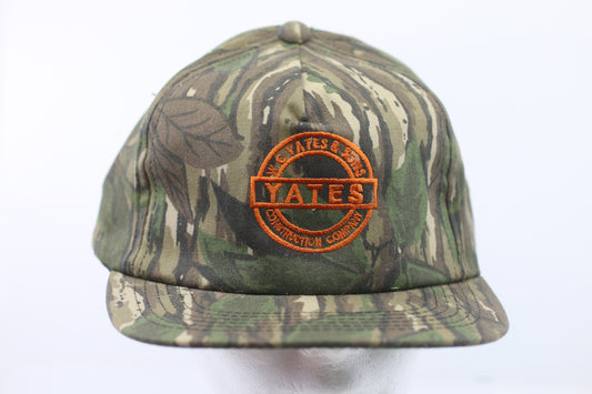 Vintage Yates Construction Camo Snapback Hat Made USA Outdoor Cap
