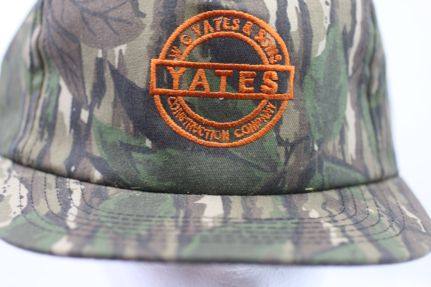 Vintage Yates Construction Camo Snapback Hat Made USA Outdoor Cap