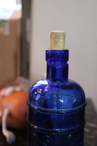 Vintage!Cobalt Blue Cornucopia Bottle. Retro Bar Decor.