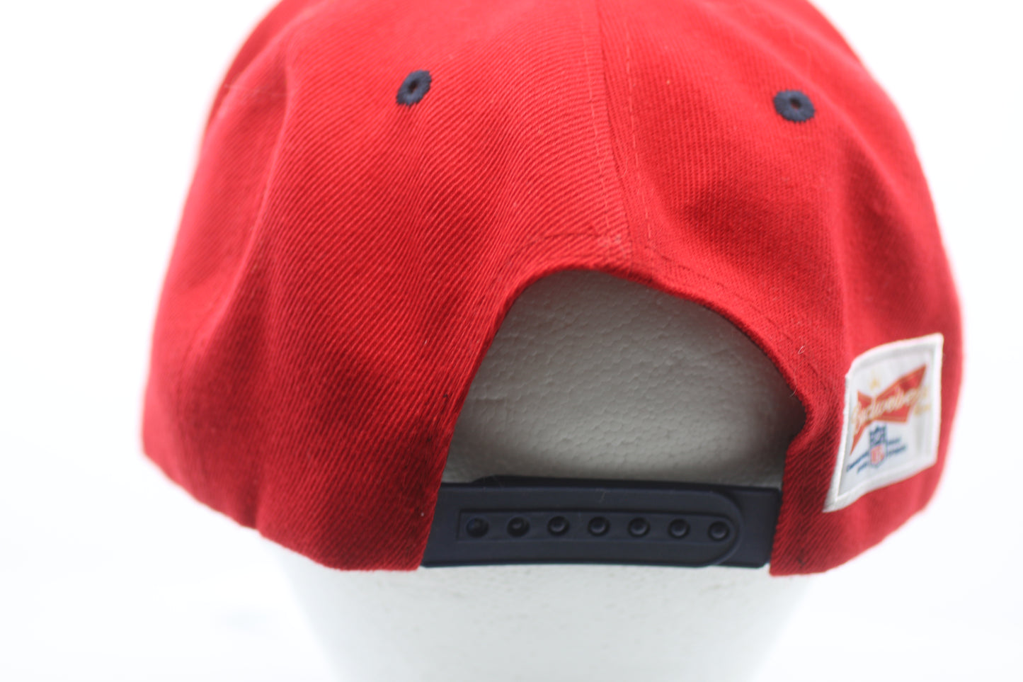 New England Patriots Snapback Cap Hat – NFL Budweiser Patch – Red/Navy – Adult OSFM