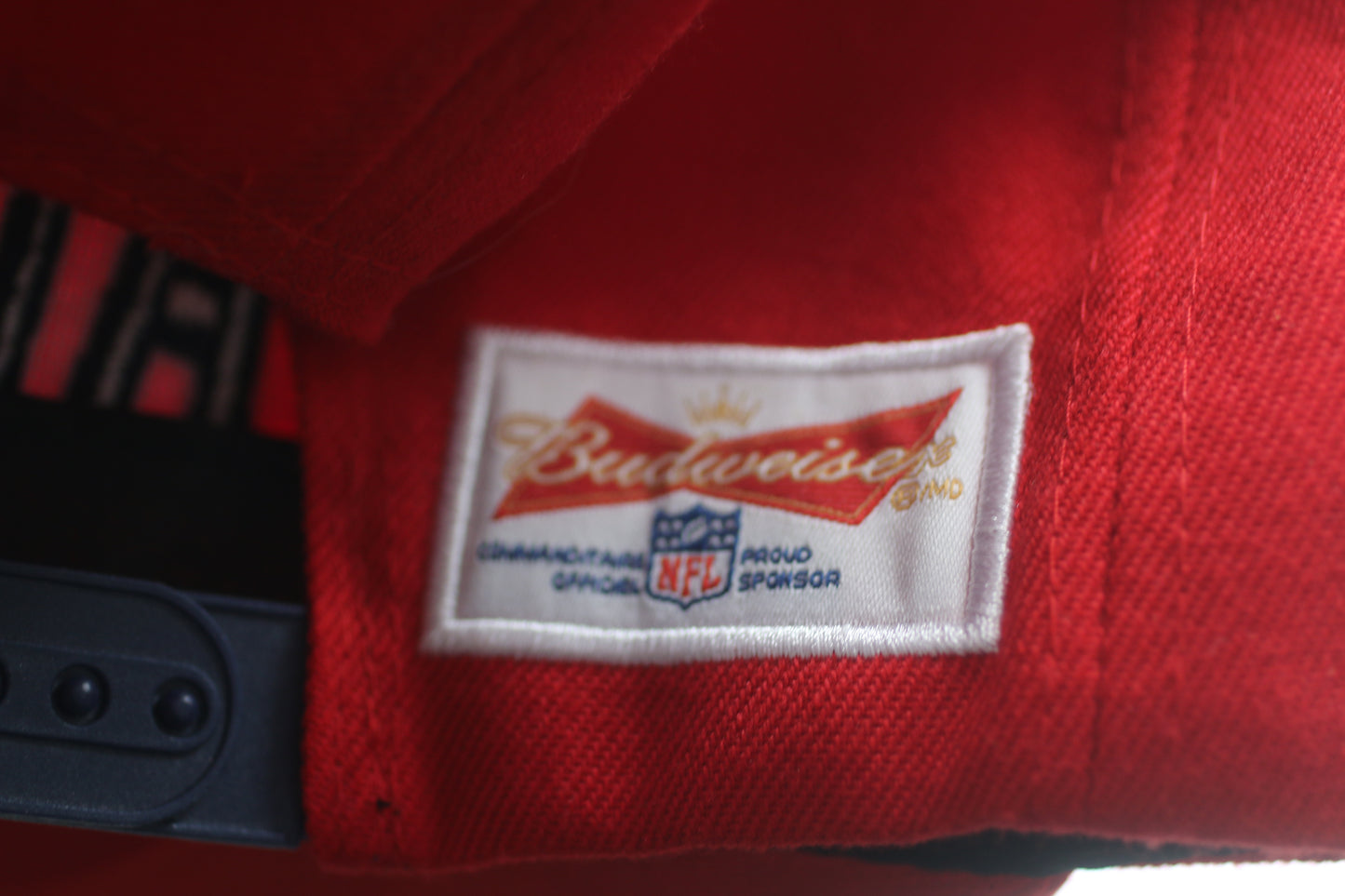 New England Patriots Snapback Cap Hat – NFL Budweiser Patch – Red/Navy – Adult OSFM