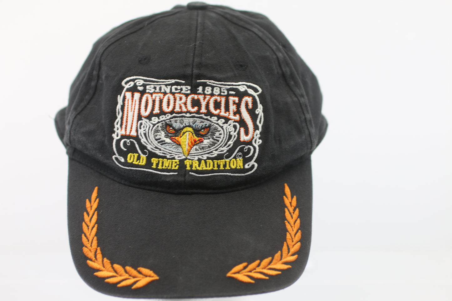 Vintage Motorcycle Cap “Old Time Tradition” Eagle Patch Black Dad Hat | 100% Cotton Biker Hat