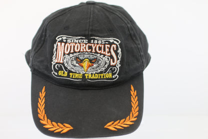 Vintage Motorcycle Cap “Old Time Tradition” Eagle Patch Black Dad Hat | 100% Cotton Biker Hat