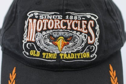 Vintage Motorcycle Cap “Old Time Tradition” Eagle Patch Black Dad Hat | 100% Cotton Biker Hat